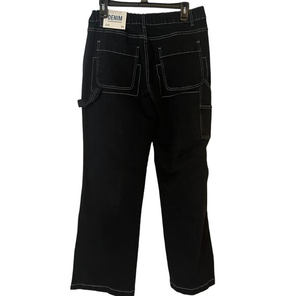 Ultra Flirt Carpenter Jeans Womens XL Black Contrasting Stitch Wide Leg Elastic - Picture 4 of 13